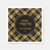 Eleganter Tartan Black Gold Glitzer Serviette (Vorderseite)