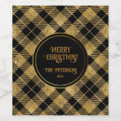 Eleganter Tartan Black Gold Glitzer Weinetikett (Einzelnes Label)