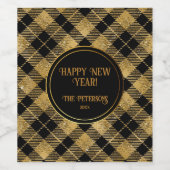 Eleganter Tartan Black Gold Glitzer Weinetikett (Einzelnes Label)