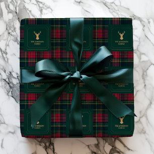 Eleganter Tartan-Karo Frohe Weihnachten Familienna Geschenkpapier