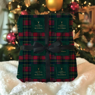 Eleganter Tartan-Karo Frohe Weihnachten Familienna Geschenkpapier