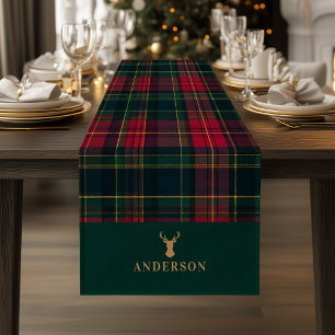Eleganter Tartan-Karostoff Frohe Weihnachten Famil Kurzer Tischläufer