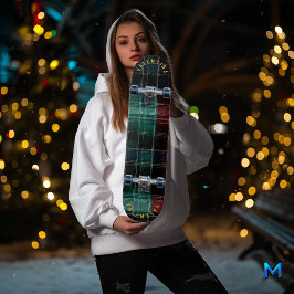 Eleganter Tartan mit festlichem Grün und Rot Karie Skateboard