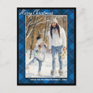Eleganter Tartan Style Frohe Weihnachtsfamilie Fot Postkarte