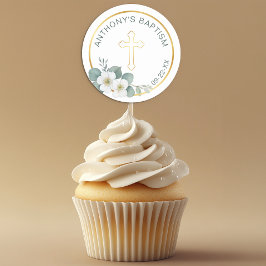 Eleganter Taufsticker | Einfach religiös Runder Aufkleber