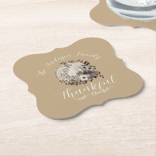 Eleganter Taupe Herbst "dankbar und fröhlich" Untersetzer (angewinkelt)