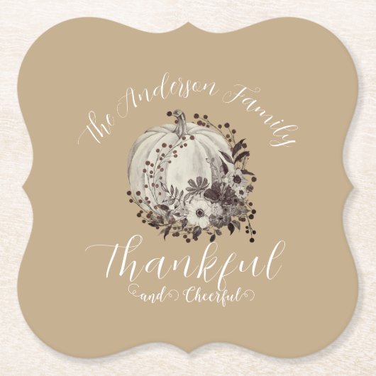 Eleganter Taupe Herbst "dankbar und fröhlich" Untersetzer (Vorderseite)