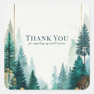 Eleganter Teal-Gold-Kiefernwald-Aquarell Quadratischer Aufkleber