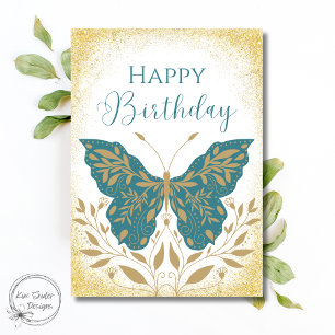 Eleganter Teal-Schmetterling Botanischer Glücklich Karte