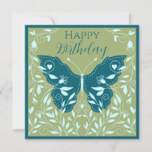 Eleganter Teal-Schmetterling mit Reben Alles Gute 