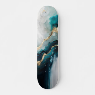 Eleganter Teal Türkis- und Goldmarmorstein Skateboard
