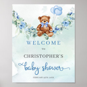 Eleganter Teddy Bär blauer Eukalyptus Begrüßung Poster