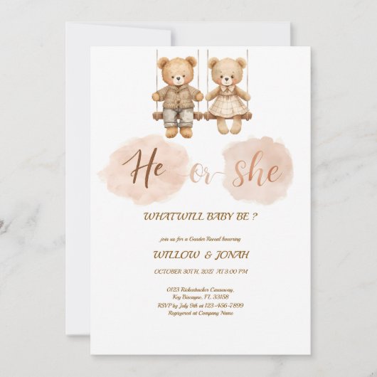 Eleganter Teddybär "Er oder Sie" Geschlechtsenthül (Vorderseite)