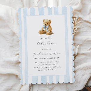 Eleganter Teddybär mit blauen Streifen zur Babypar Einladung