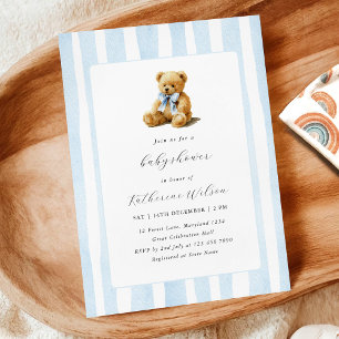 Eleganter Teddybär mit blauen Streifen zur Babypar Einladung