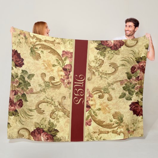 Eleganter Teppich-Stil-Monogramm mit Rosen Fleecedecke (Beispiel)