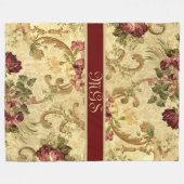 Eleganter Teppich-Stil-Monogramm mit Rosen Fleecedecke (Vorderseite (Horizontal))