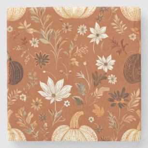 Eleganter Terra-Cotta-Kürbis-Herbst-Blumenmuster Steinuntersetzer