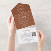 Eleganter Terracotta Monogram QR Code Wedding All In One Einladung (Abreißen)