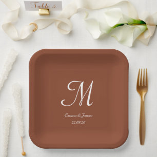 Eleganter Terracotta Monogram Wedding Party Cockta Pappteller