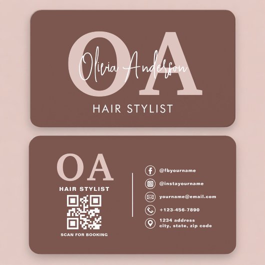 Eleganter Terrakotta-Friseur-QR-Code Visitenkarte