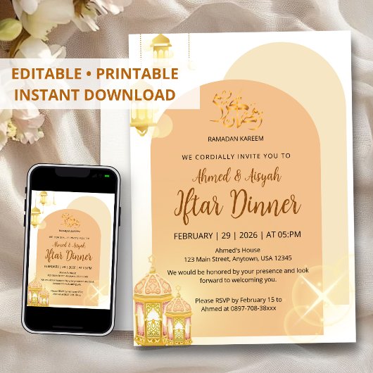 Eleganter Terrakotta-Torbogen Ramadan-Iftar  Einladung
