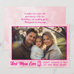 Eleganter Text Foto Muttertag Wasserfarbe Pink Karte