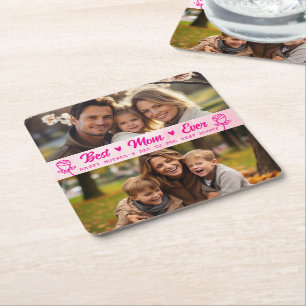 Eleganter Text Foto Muttertag Wasserfarbe Rosa Rechteckiger Pappuntersetzer