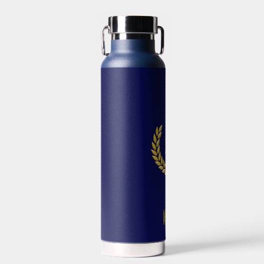 Eleganter Text, Monogramm und Gold Laurel Wreath Trinkflasche (Vorne)