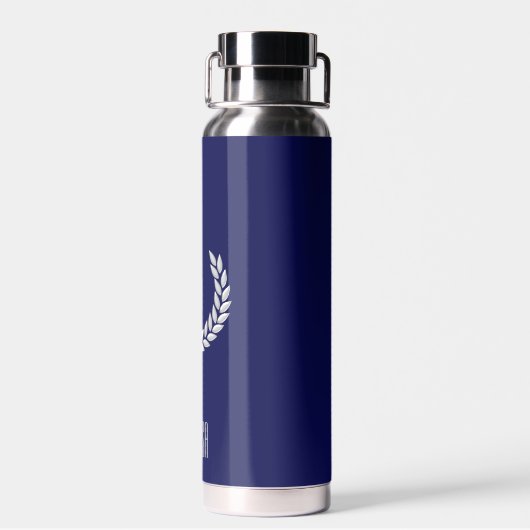 Eleganter Text, Monogramm und Silberlaurel Wreath Trinkflasche (Rückseite)
