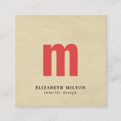Eleganter Textur Beige Monogram Innendesigner Quadratische Visitenkarte (Vorderseite)