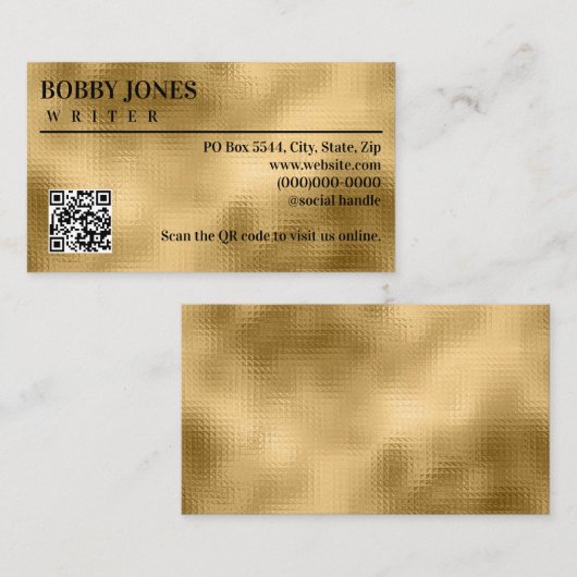 Eleganter Textured Gold Foil Metallic QR Code Visitenkarte (Vorne/Hinten)