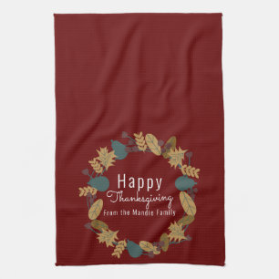 Eleganter Thanksgiving-Birnkranz Burgunder Geschirrtuch