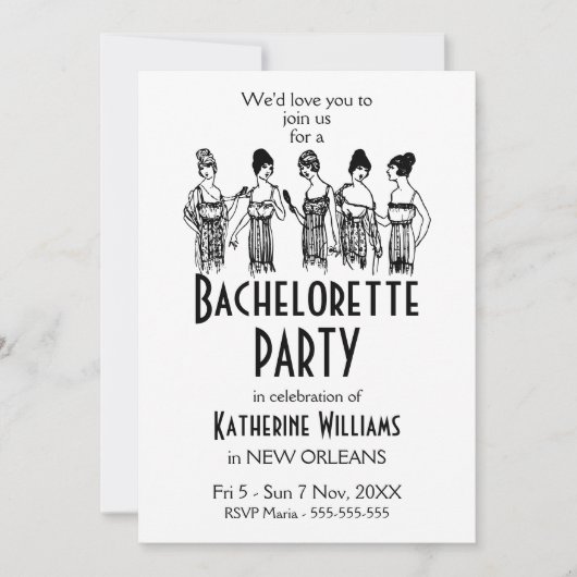 Eleganter Themenabend der 1920er Jahre Junggeselin Einladung (Vorderseite)