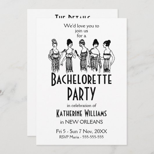 Eleganter Themenabend der 1920er Jahre Junggeselin Einladung (Vorne/Hinten)