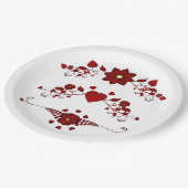 Eleganter tiefer roter Blumenschwung Pappteller (Schrägansicht)