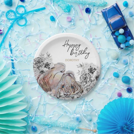 Eleganter Tiger Botanischer Blumengeburt Pappteller (Party)