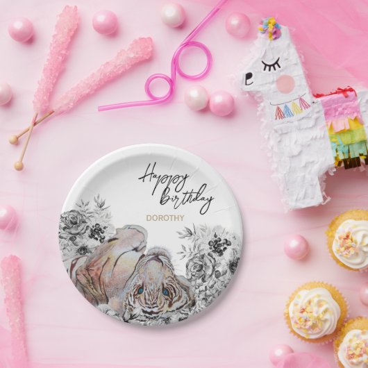 Eleganter Tiger Botanischer Blumengeburt Pappteller (Party)