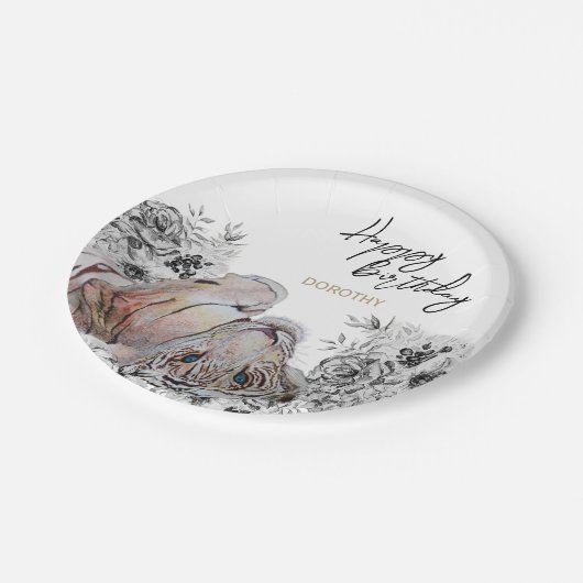 Eleganter Tiger Botanischer Blumengeburt Pappteller (Schrägansicht)