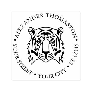 Eleganter Tigerkopf runder Name Rücksendeadresse Permastempel