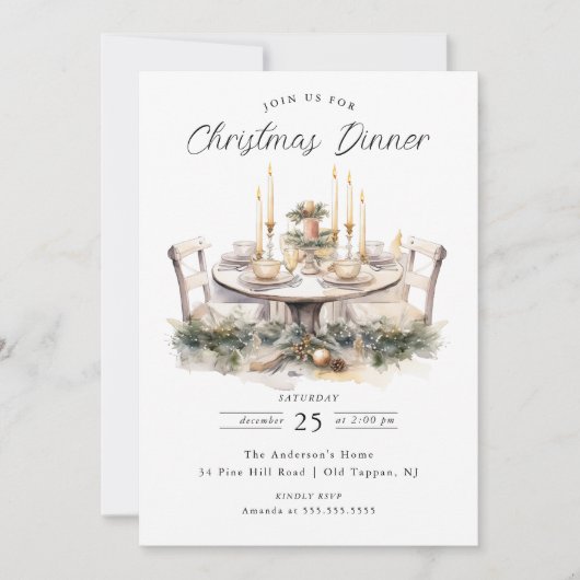 Eleganter Tisch Weihnachts-Abendessen Einladung (Vorderseite)