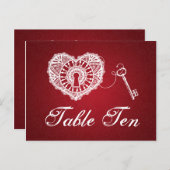 Eleganter Tischnummer-Schlüssel für mein Herz rot Postkarte (Vorne/Hinten)