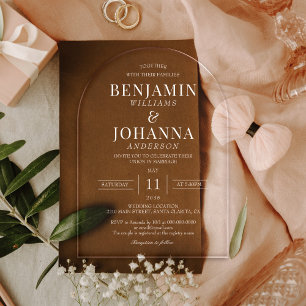 Eleganter transparenter klarer Hochzeitsbogen Acryleinladungen