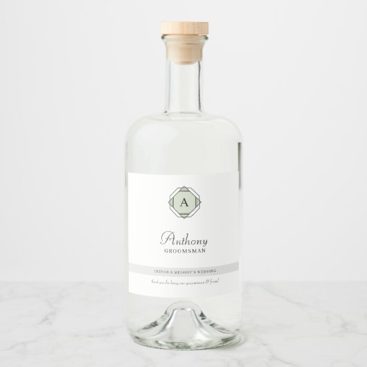 Eleganter Trauzeuge Monogram Alkoholflaschenetikett (Vorderseite)