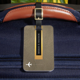 Eleganter Traveller Gold Metal & Leather Mit Monog Gepäckanhänger