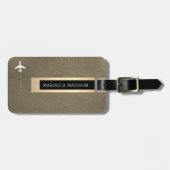 Eleganter Traveller Gold Metal & Leather Mit Monog Gepäckanhänger (Vorderseite horizontal)