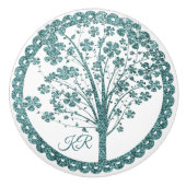 Eleganter Tree of Life Blue Glitzer Yoga Monogramm Keramikknauf (Vorderseite)