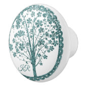 Eleganter Tree of Life Blue Glitzer Yoga Monogramm Keramikknauf (Rechts)