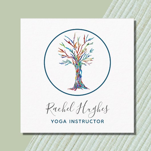 Eleganter Tree of Life Yoga Instructor Quadratische Visitenkarte