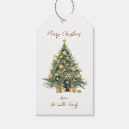 Eleganter Tree Watercolor Goldene Glitterie Schnee Geschenkanhänger